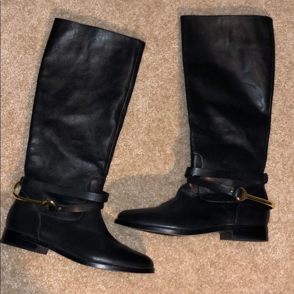 Ralph Lauren Jenny Black Gold Buckle Riding Boots
